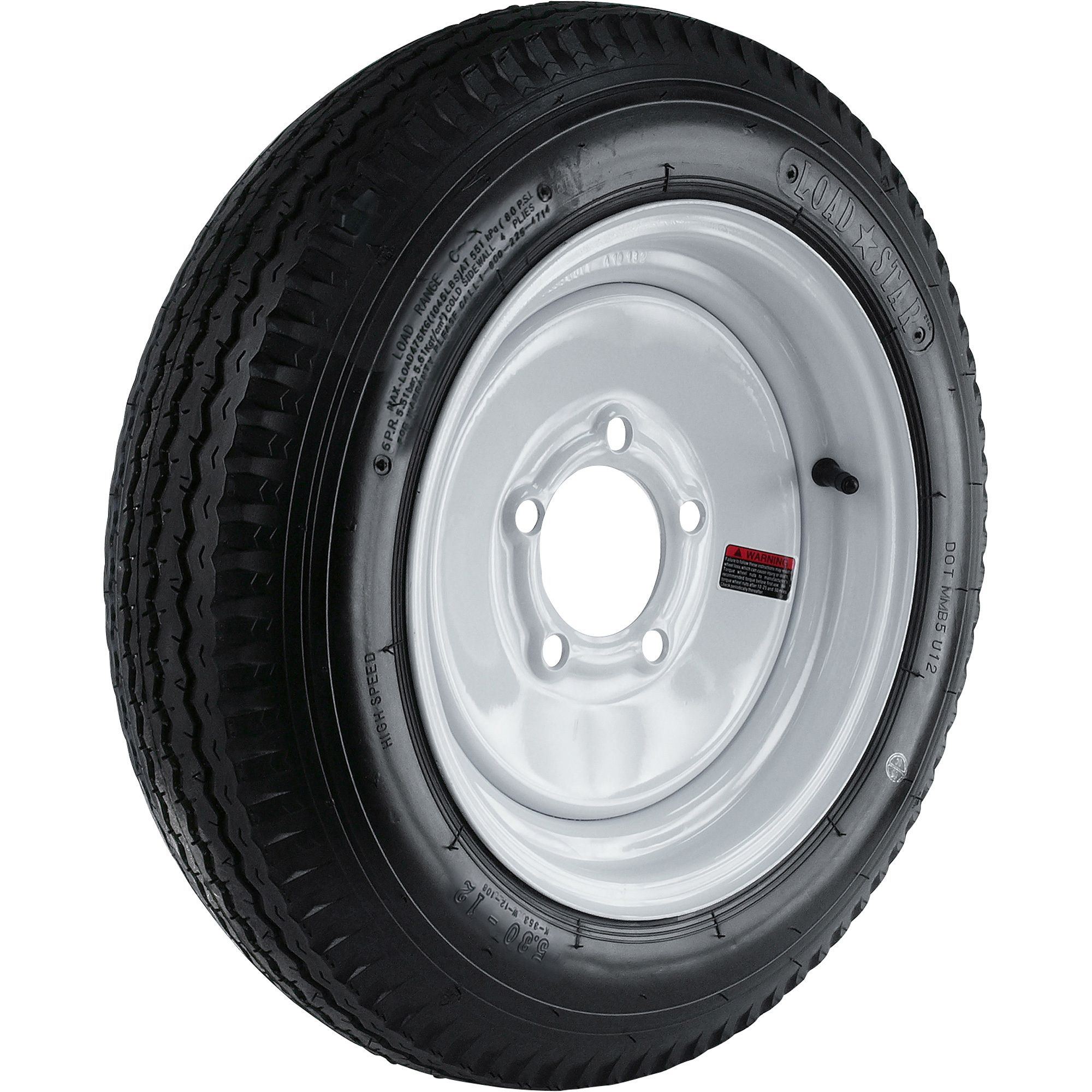 Kenda Loadstar 12in. Bias-Ply Trailer Tire and Wheel Assembly, 21.5 x 5.30 x 12, 5-Hole, Load Range C, Model# DM452C-5IN
